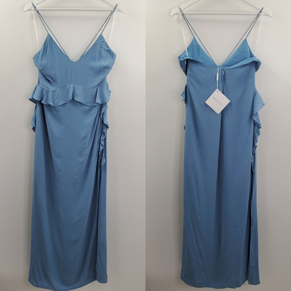 Revolve Elliatt Rapture Ruffles Maxi Dress Steel Blue Wedding Guest NEW - Picture 2 of 5